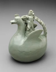 Ewer em forma de pássaro com cavaleiro coroado segurando uma tigela