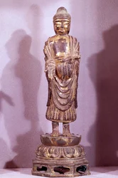 Coreen Art: Estatueta de Buda em bronze dourado. Período Silla, século VIII. Coleção Hyung pil Chun