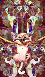 Gato brincalhão em vitral