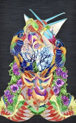 Pássaros e flores fantásticos e coloridos
