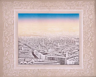 Vista aérea de Londres com borda decorativa, c1845