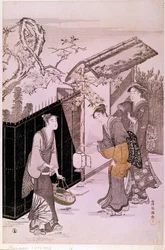 Regresso de uma noite de poesia na primavera. Estampa japonesa de Kubo Shunman (1757-1820). Paris, Museu Guimet, Museu Nacional das Artes Asiáticas