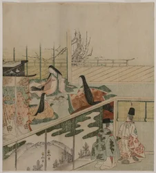 Damas da corte fazendo bonecas, década de 1790.