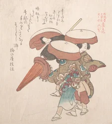 Três dançarinos de Sumiyoshi ou Suminoye, século XIX.