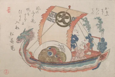 O Barco do Tesouro Takara-bune com Três Ratos, 1816, ano do rato.