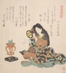 Mulher a tocar o Tsuzumi, ca. 1800.