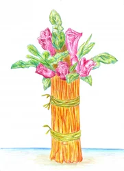 Vaso rústico com flores cor-de-rosa