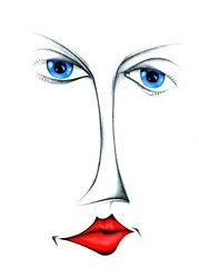 Olhos azuis e lábios vermelhos estilizados