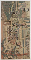 Passante curtindo um concerto noturno (xilogravura colorida)