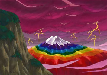 Trovão e o Monte Fuji com as cores do arco-íris, 2023 (pintura digital)