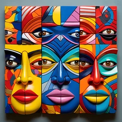 7 máscaras de cores vivas, 4 máscaras humanas Rostos 2
