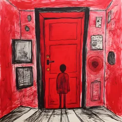Menina de 8 anos desenha uma porta vermelha no seu quarto 1