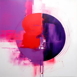 Pintura abstrata de um círculo roxo e um círculo vermelho 2