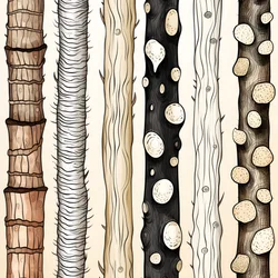 Secções de tronco de árvore, clipart boho, padrão de desenho boho, tronco boho 1