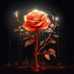 Esboço de uma rosa vermelha a desabrochar, com apenas uma pétala e algumas linhas pormenorizadas 3