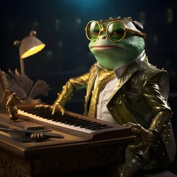 Elton John como um sapo com óculos de sol e piano 3