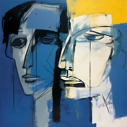 Pintura de duas cabeças sobre um fundo azul 4