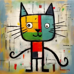 Gato giro, ao estilo de Picasso, Joan Miro e Basquiat 1