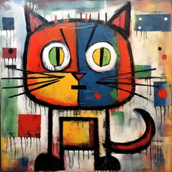 Gato giro, ao estilo de Picasso, Joan Miro e Basquiat 2