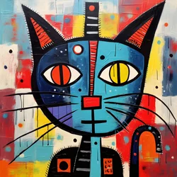 Gato giro, ao estilo de Picasso, Joan Miro e Basquiat 4