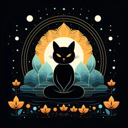 Gato em meditação sentado numa flor de lótus 3
