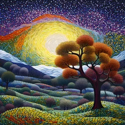 Paisagem com árvores e colinas 1