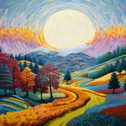 Paisagem com árvores e colinas 3