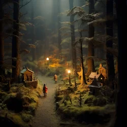 Floresta de Halloween em miniatura com árvores enevoadas e uma atmosfera assustadora 1