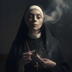 Freira com colar de diamantes fuma um rolo de charuto 2