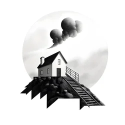 uma ilustração de uma casa com painéis solares, com uma enorme seta por trás a apontar para a direita e para cima 2