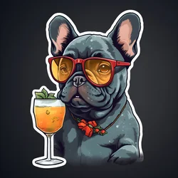 autocolante, bulldogs franceses fixes, beber um cocktail 3