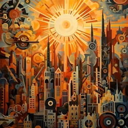 engrenagens e ferramentas nascer do sol abstrato 1950s 1