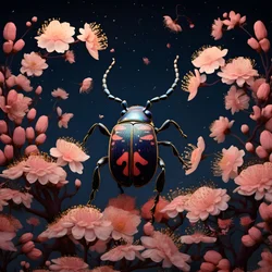 uma ilustração de um cobre ilustrado com cogumelos no fundo 2