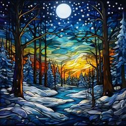 uma cena da floresta nevada com estrelas 1