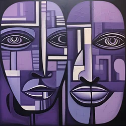 pintura geométrica roxa e cinzenta com olho roxo 3