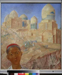 A necrópole Shah I Zinda. Samarcanda (Uzbequistão). Peinture de Kuzma Sergeyevich Petrov Vodkin (Petrov-Vodkin) (Kouzma Petrov Vodkine) (Petrov-Vodkine) (1878-1939), huile sur toile