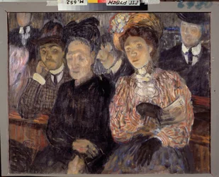Teatro. Tragédia. (Os rostos e a expressão dos espectadores) Pintura de Kuzma Sergeyevich Petrov Vodkin (Petrov-Vodkin) (Kuzma Petrov Vodkin) (Petrov-Vodkin) (1878-1939), óleo sobre tela