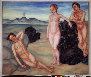 Um sonho. Pintura de Kuzma Sergeevich Petrov Vodkin (Petrov-Vodkin) (Kouzma Petrov Vodkin) (Petrov-Vodkin) (1878-1939), óleo sobre tela