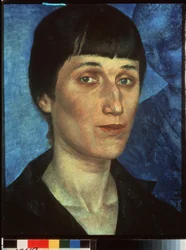 Portrait de la poetesse Anna Akhmatova (Akhmatova) (1889-1966). Peinture de Kuzma Sergeyevich Petrov Vodkin (Petrov-Vodkin) (Kouzma Petrov Vodkine) (Petrov-Vodkine) (1878-1939), huile sur toile.