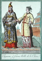 Um imperador chinês e nobre mulher, de um dos estudos de fantasia de Jules Grasset de Saint-Sauveur (1757-1810) 1796 (gravura a cores)
