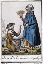 Femme de Calais comprando conchas - na "Encyclopedia of travels" de J. Grasset St Sauveur, Deron, Paris