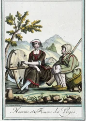 Homem e mulher dos Vosges - na "Encyclopédie des voyages" de J. Grasset St Sauveur, Deron, Paris