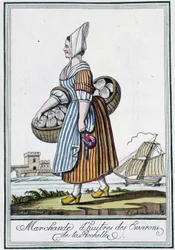 Comerciante de oyitres dos arredores de La Rochelle (Charente Maritime) - na "Encyclopédie des voyages" de J. Grasset St Sauveur, Deron, Paris
