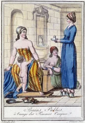 Banhos públicos para o uso das mulheres turcas - na "Enciclopédia das viagens" de J. Grasset St Sauveur, Deroy, Paris