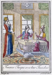 Mulheres turcas com seu Tanndour - in "Encyclopédie des voyages" de J. Grasset St Sauveur, ed. Deroy, Paris
