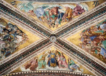 Abóbada fresca de Giovanni da Fiesole conhecida como Fra Angelico e Luca Signorelli, Capela da Madonna di San Brizio, Catedral de Orvieto. Itália