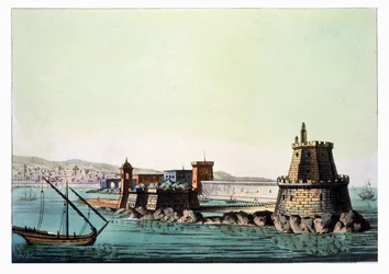 O porto e toupeira em Argel, placa 69 de &39;Le Costume Ancien et Moderne&39; por Jules Ferrario, gravado por Gaetano Zanson (1771-1816) publicado c.1820s-30s