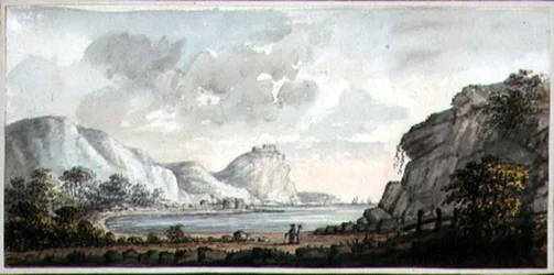 Paisagem com duas figuras com vista para uma baía, c.1825 (aguarela sobre papel)