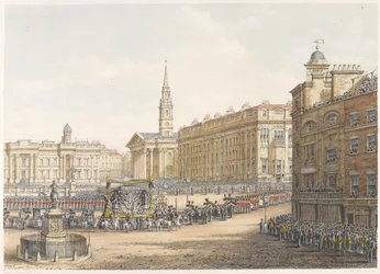 O carro funerário e procissão no Funeral do Duque de Wellington passando pela Mansion House 18 de novembro de 1852