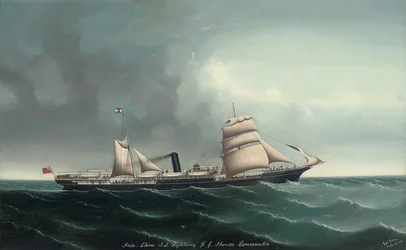 O navio a vapor Indo-China Lightning sob vela e vapor, 1892